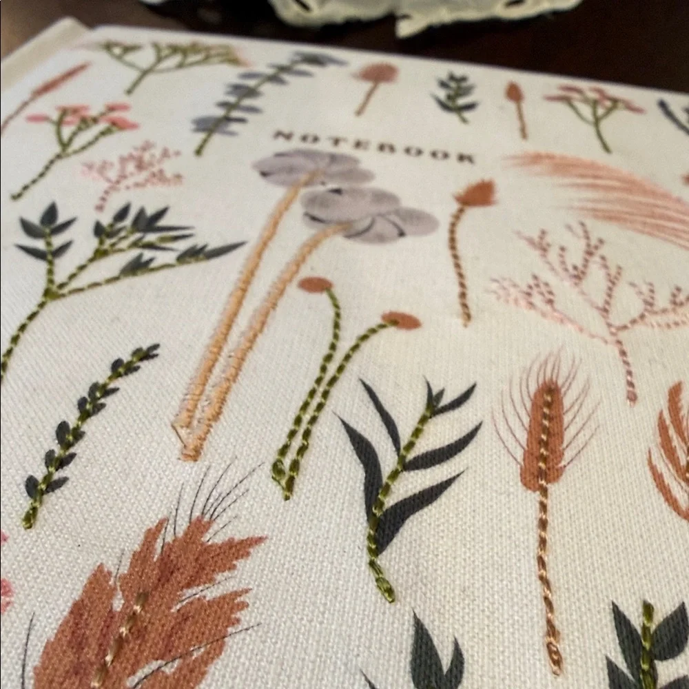 Floral Embroidered White Journal Notebook/ Cross Stitch Friendship decor Bundle